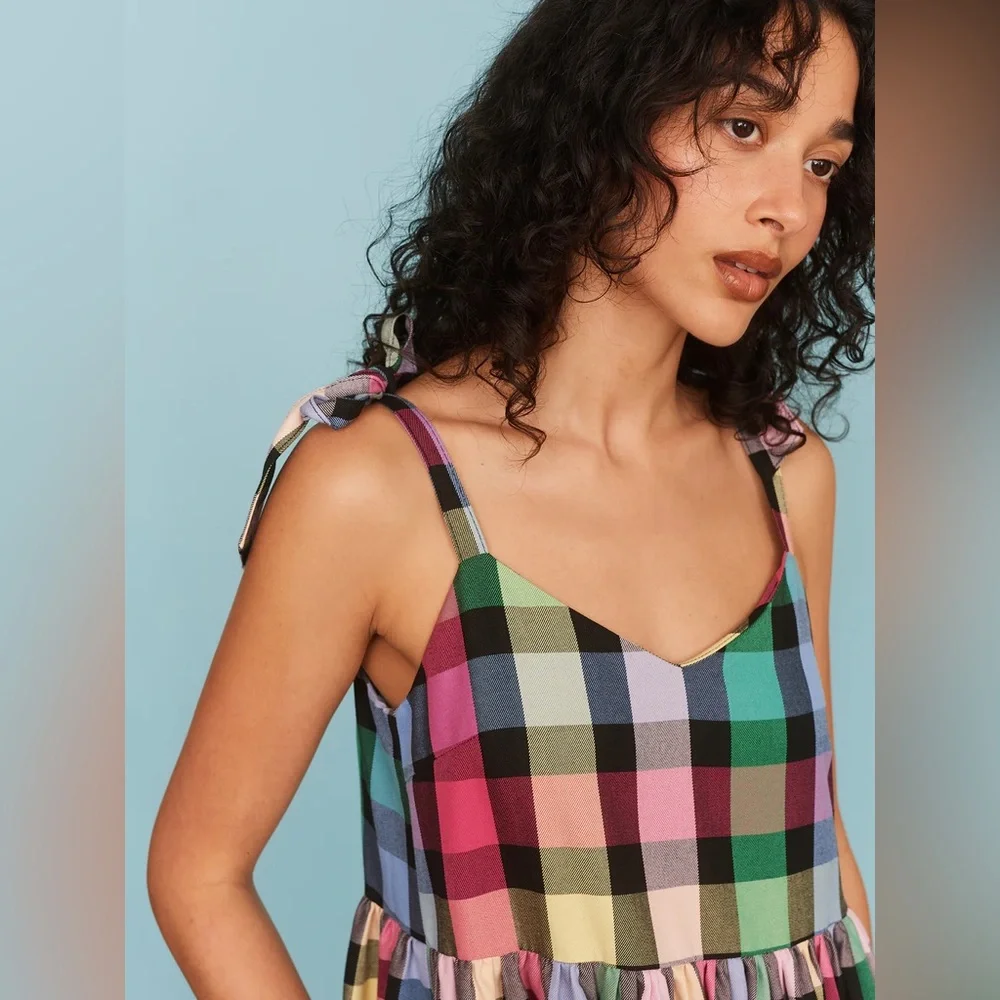 Lazy Oaf Checkmate Bow Strap Dress Rainbow Checkered L NWT Sold Out - Picture 7 of 15